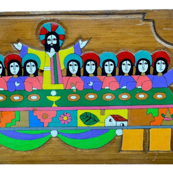 The Last Supper Hand Carved Painted Jesus Folk Art Vintage Central American MCM - Picture 4 of 14